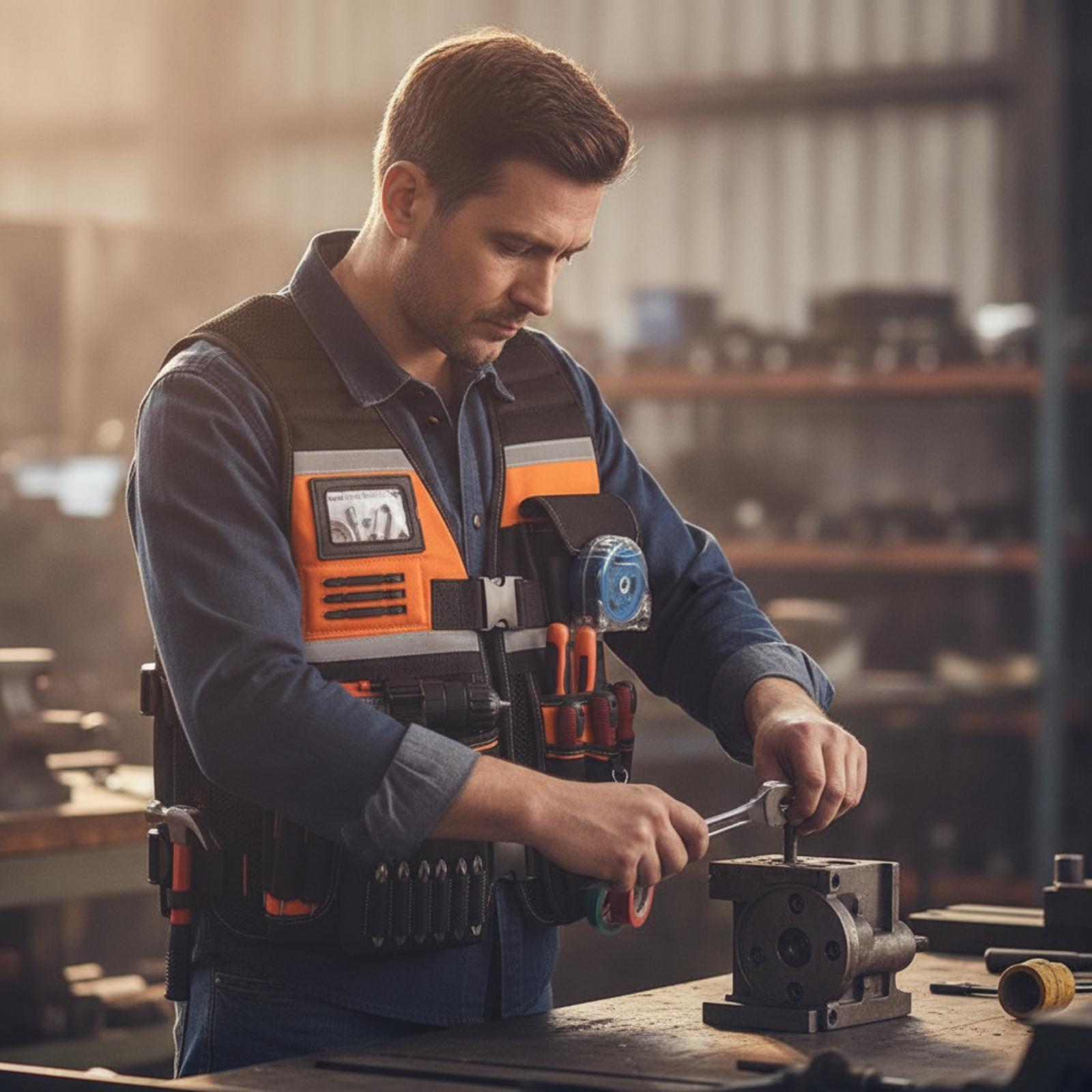 Hand Tools In Workshop - سترة متعددة الاستخدامات، قوية التحمل، عاكسة